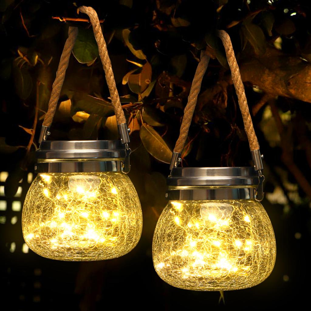 1/2pcs Waterproof Outdoor Solar Lights Garden LED Lamp Crackle Glass Ball String Lantern with Solar Battery Powered