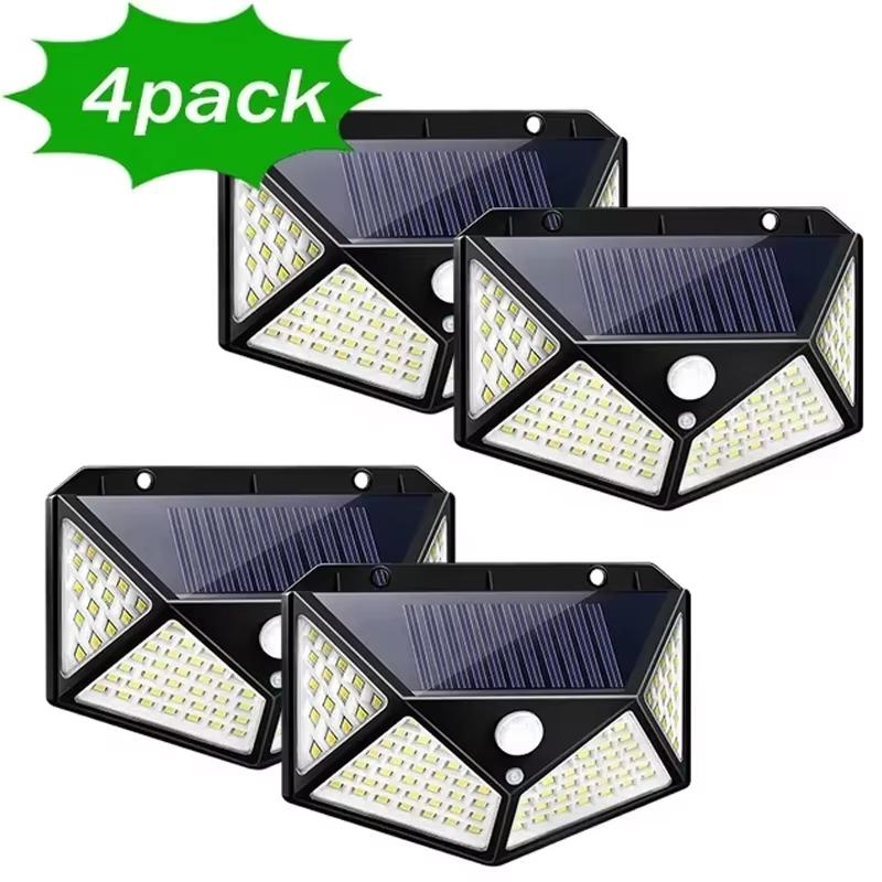 Solar Wall Lamp Outdoor 100 LED 4 Sided Luminous Motion Sensor Waterproof Garden Courtyard Lighting 1/2/4/6/10PCS Set