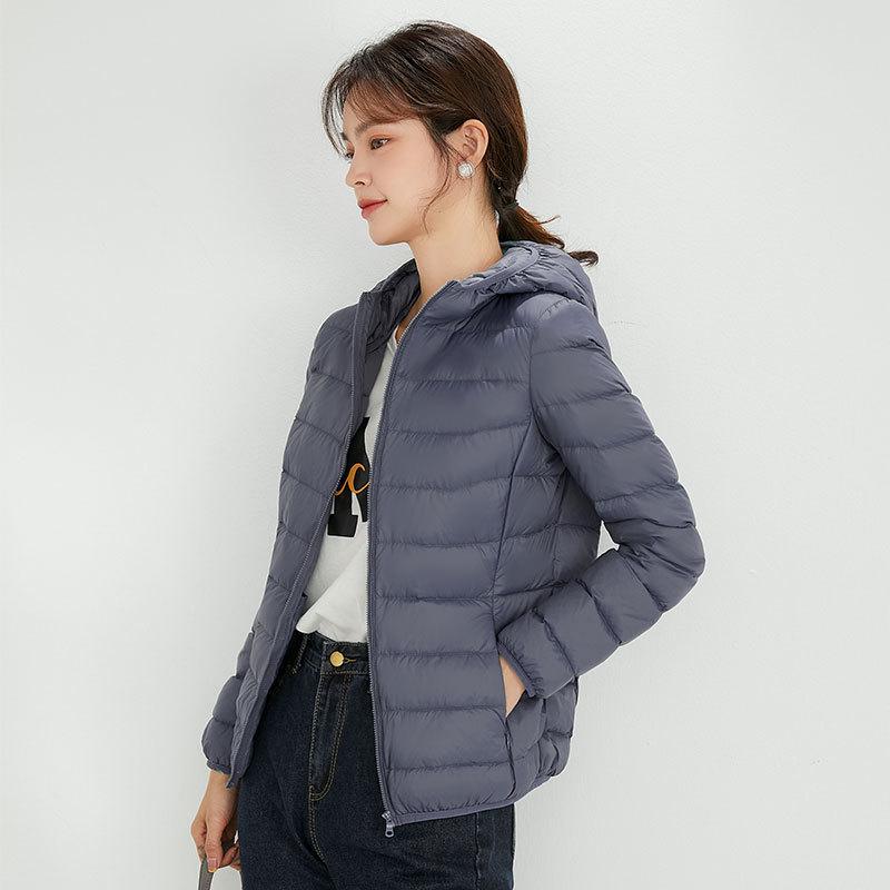 Women's Lightweight White Duck Down Jacket 2023 - Short, Hooded, Stand Collar, Fashionable Thin Style for Autumn/Winter