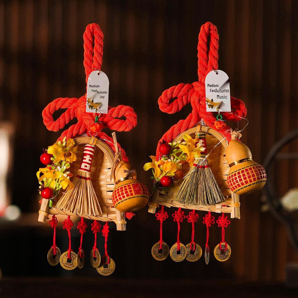 2025 Mid-Autumn Festival Broom Pendant with Wanzi Knot & Gourd Decor for Front Door