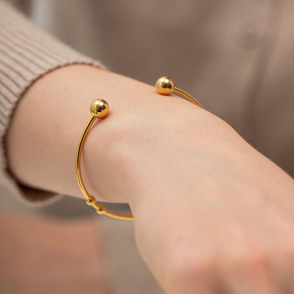 2025 New product trend Internet celebrity INS style design 18K gold stainless steel non-fading round bead opening bracelet
