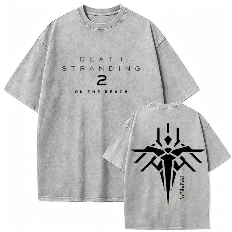 Vintage Washed Game on The Beach Print T Shirt Men Women gothic Fashion Cotton Short Sleeve T-shirt Streetwear