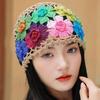 HollowOut Flower Cotton Beanie Hat Openwork Design Stretchy Skull Cap For Women Vacation Wear Photography Headpiece