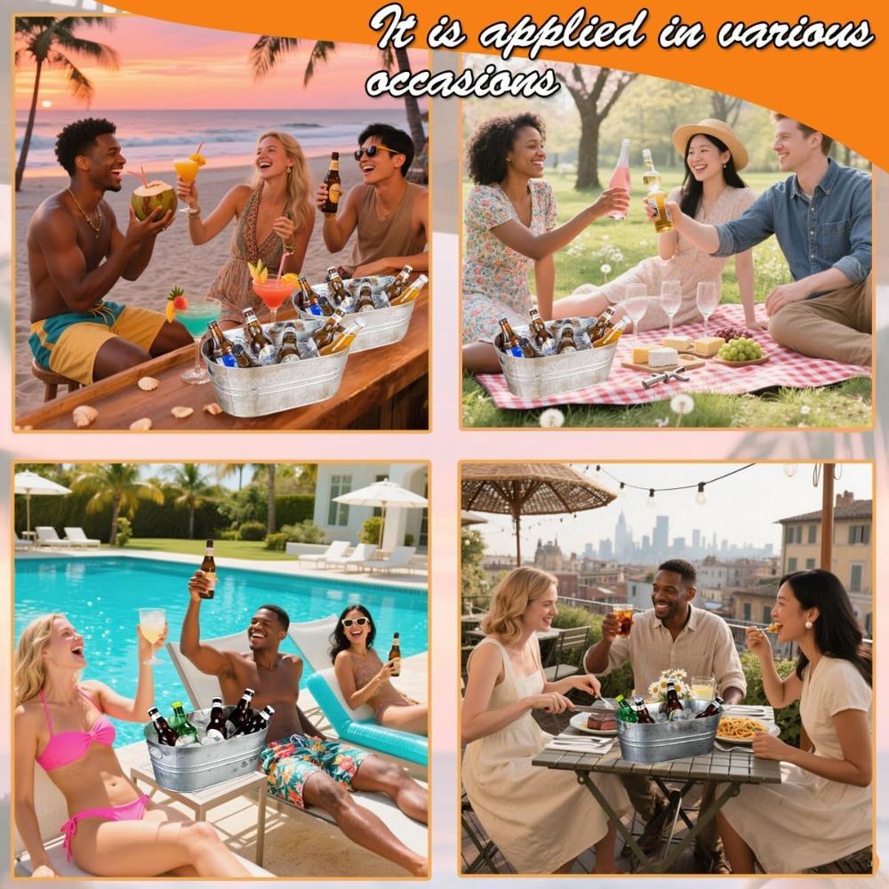 1pc Galvanized Tub Ice Bucket Large Metal Drink Buckets for Parties Beer Beverage Tub with Carry Handles for Champagne Cocktails Wine Cooling