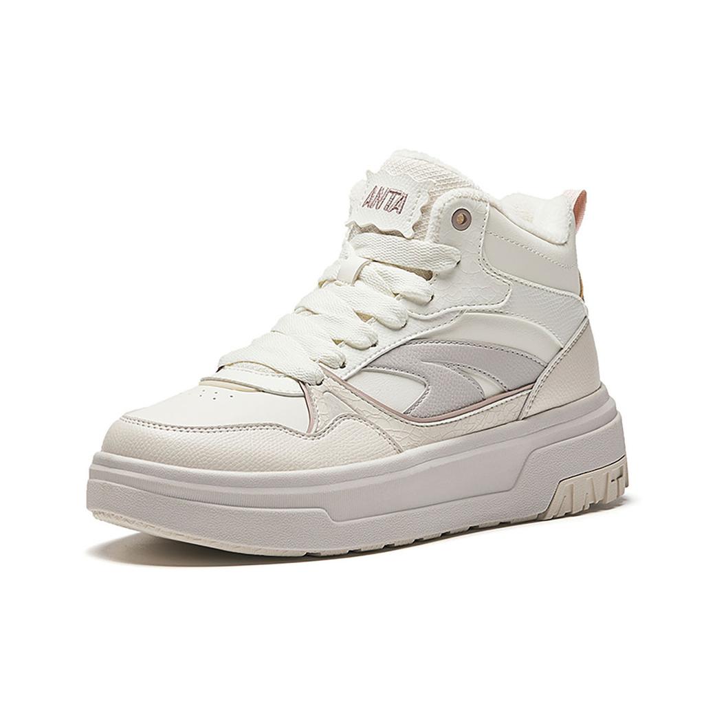 New Anta Sponge Cake Warm Wear-Resistant Lightweight High-Top Skateboard Shoes Women's White Gray 922448907-1