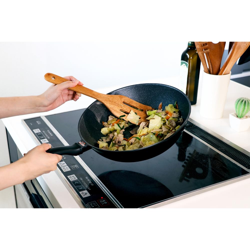 LIV PLUS Deep Frying Pan 28cm Wok Pan, IH and Gas Stove Compatible, Lightweight, with Pouring Spout, NM-415 (Extremely Lightweight Frying Pan)