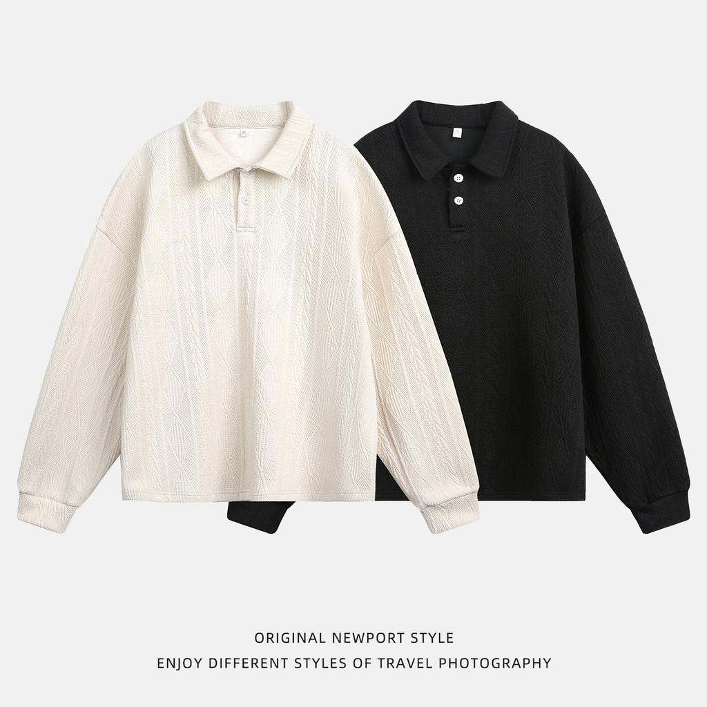 Men's Knit Polo Long Sleeve Sweaters Collared Polo Sweater Casual Dress Pullover Golf Sweaters Knitted Polos V Neck Button Pullover Sweaters for Men