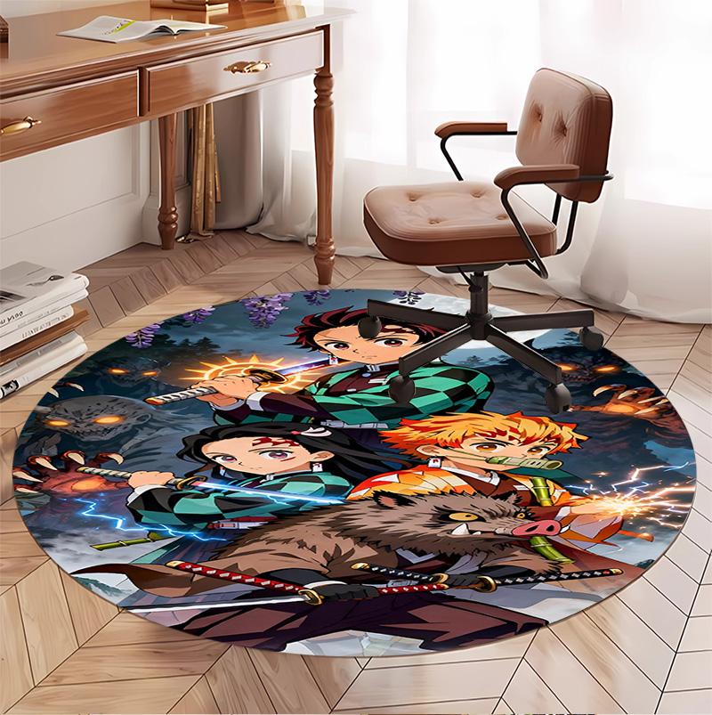 Demon Slayer Pattern Round Rug, Indoor/Outdoor Mat, for Picnic, Gameroom, Bedroom, Office, Living Room, Home Decor Carpet, Birthday Gift