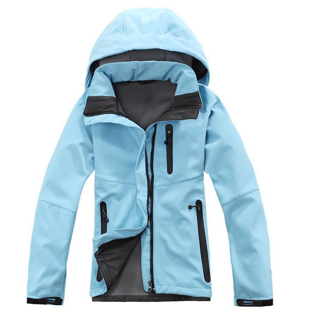 Sports & Outdoors Women Solid Color Waterproof Hooded Jackets Zip Climbing Coat