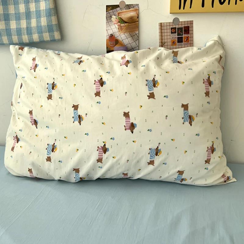 Cartoon Pattern Printed Super Soft Bedding Sets Washed Cotton Cozy Breathable Bedsheet with Pillowcase Adult Child Comfort Set