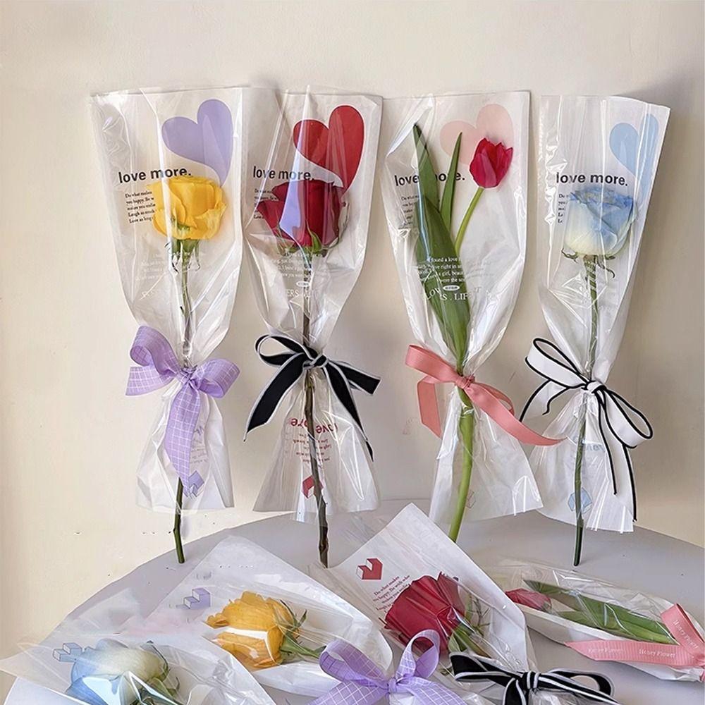 20pcs Romantic Single Flower Wrapping Bags Love Shaped Floral Gift Bags  Room Decor