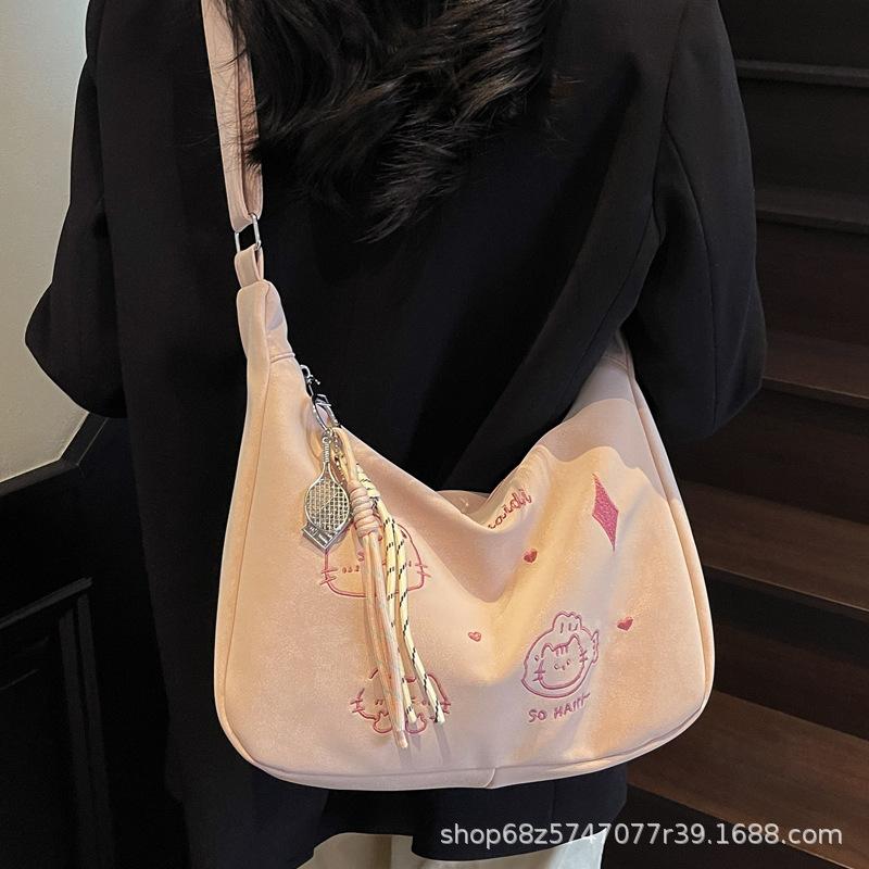 2025 New Korean Version of Casual Niche Design Tote Bag, Student Class Commute Fashion Soft Leather Shoulder Messenger Bag