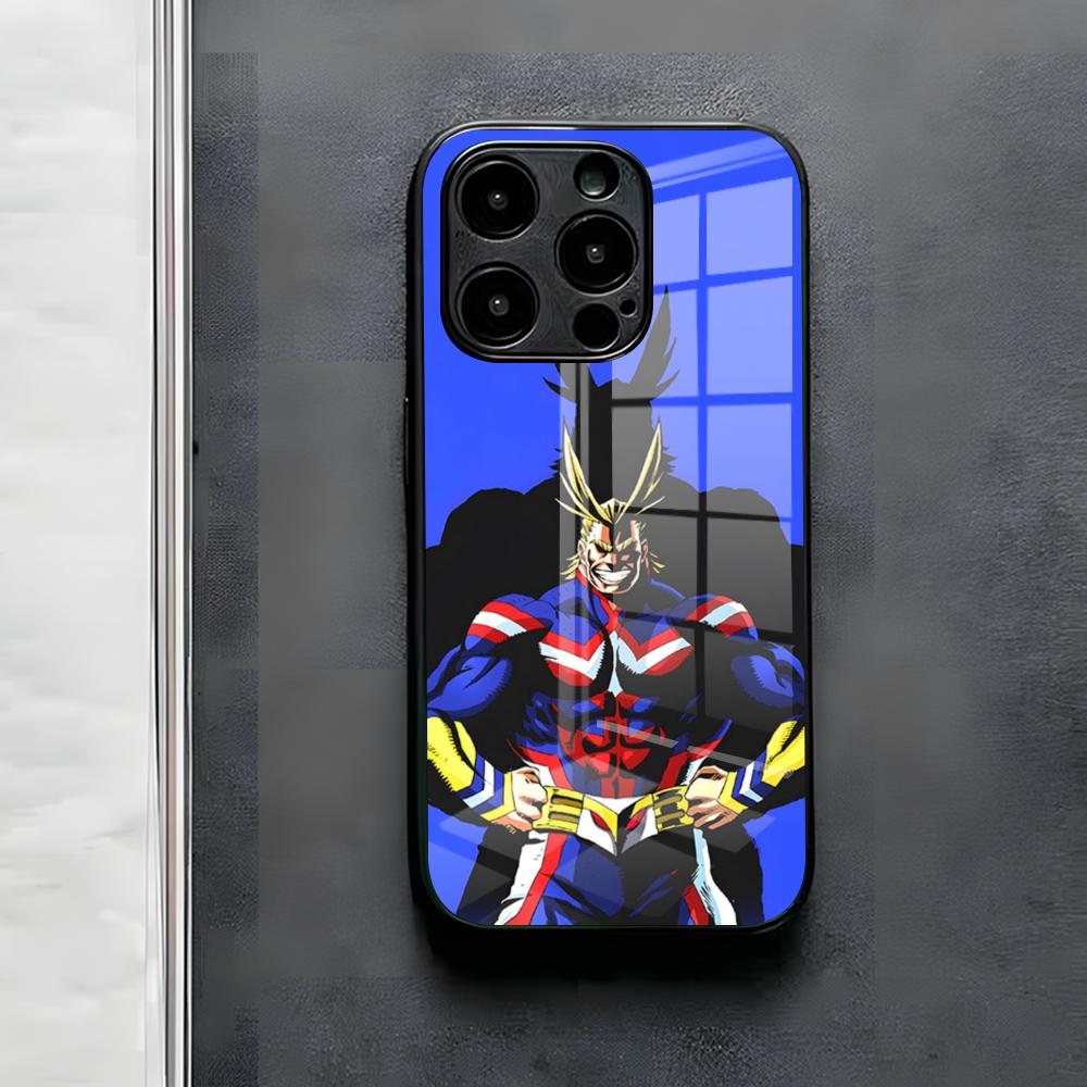

Anime All M-Might Phone Case For IPhone 17 Air 16 E Pro Max 15 14 13 Mini 12 Pro 11 Max Plus Black Glass Cover iPhone 15