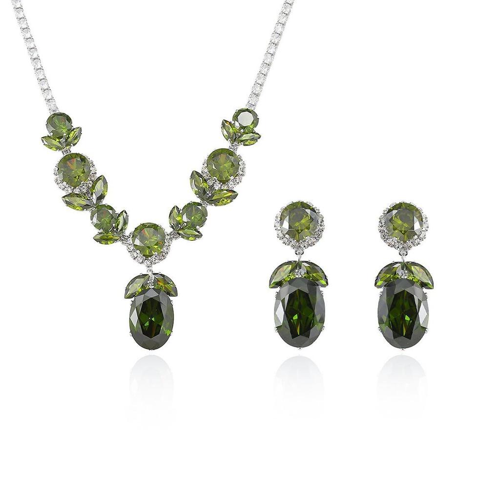 Cross-border Trendy Zircon Earrings & Colorful Floral Necklace Set