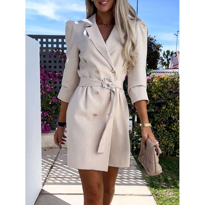 Dámský límec Tooxika New OL Commuter Suit Dvouřadový pas Jednobarevné úzké šaty s páskem