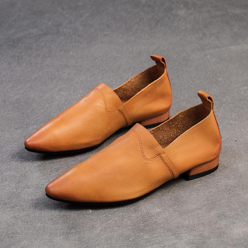 

Johnature остроносые мягкие лоферы из воловьей кожи ретро из натуральной кожи однотонные женские туфли без застежек на мягкой подошве 39 коричневый