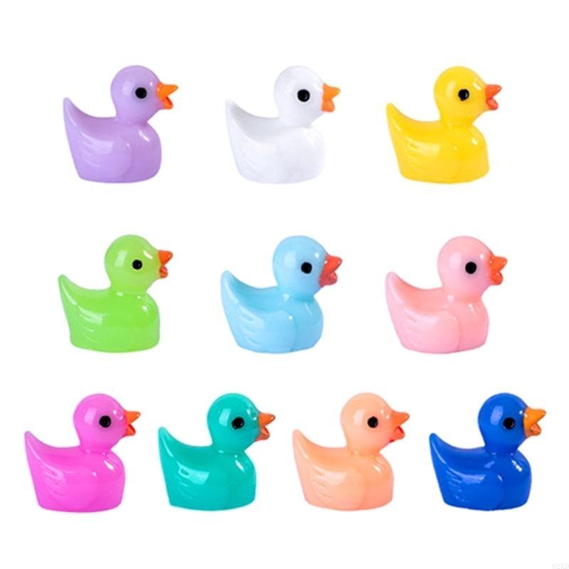 62KD Set of 100 Miniature Duck Multi Colored Resin Figures for Garden and Landscape