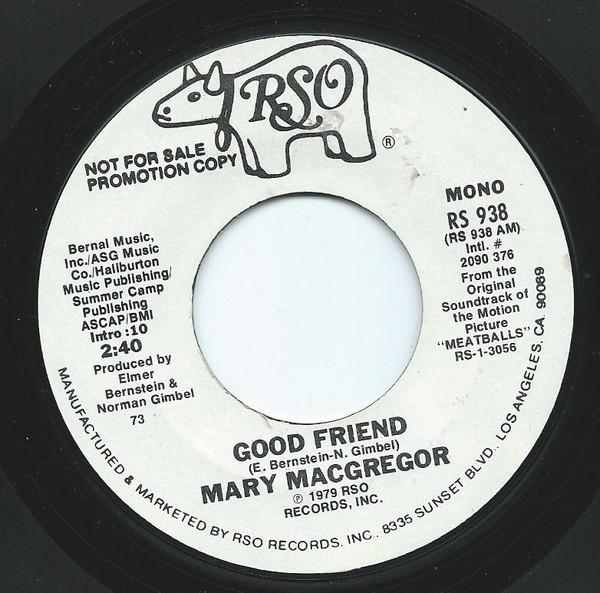 

7inch Record MARY MACGREGOR - Good Friend RS938 RSO 1979 US Pop Used