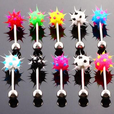 Piercings de Lengua Bicolor de Acero Inoxidable 316L con Bola de Pelo