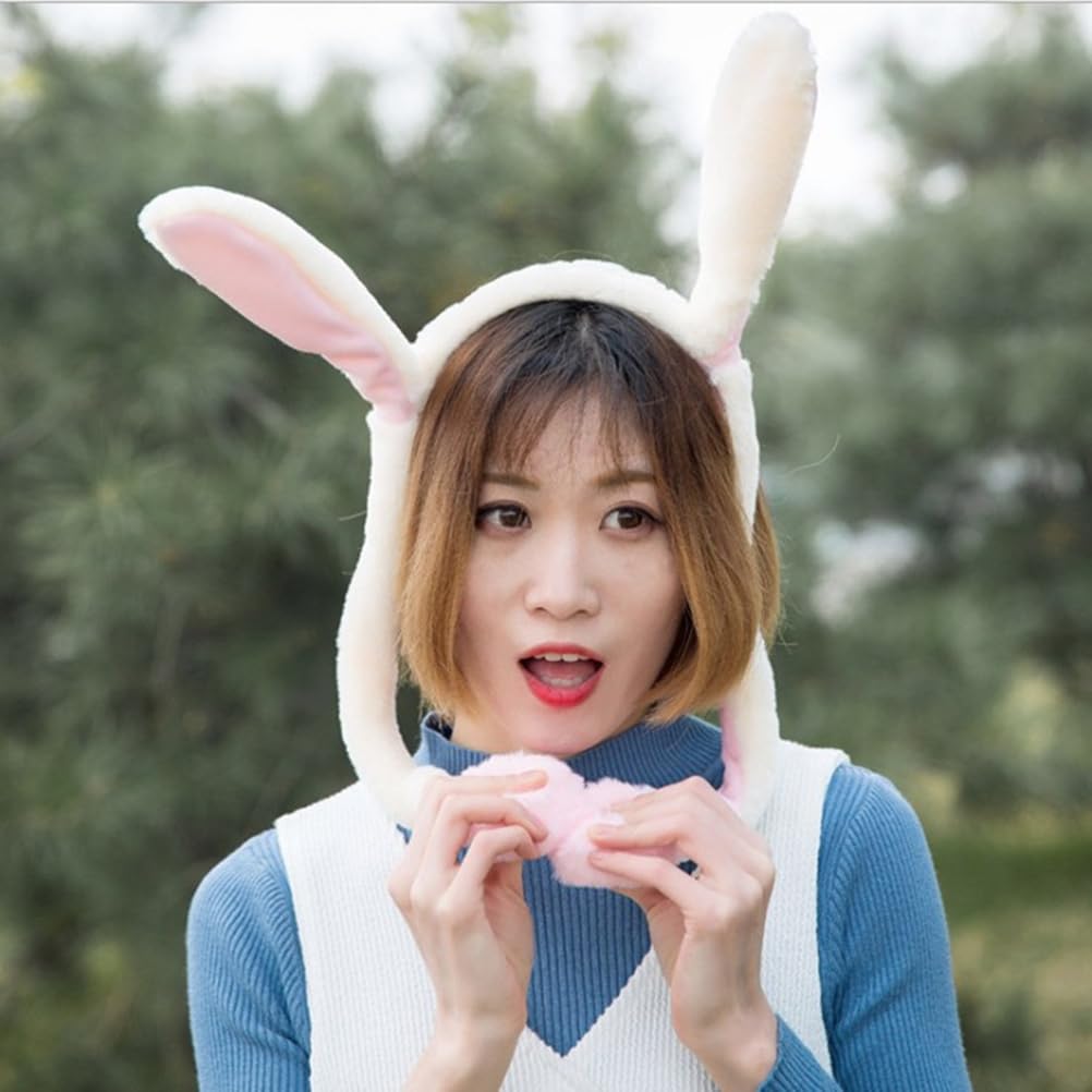 KESYOO Moving Bunny Ear Headband, Cute Plush Material, 20-inch Plush Hair Accessory for Parties and Cosplay, Pink and White
