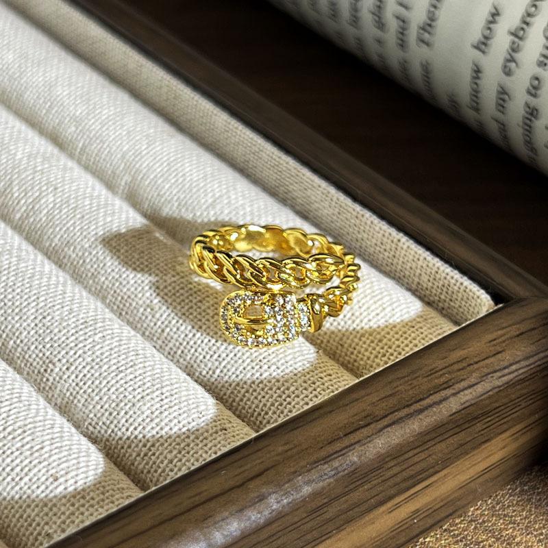 2026 Ring Female Niche Design Sense Geometric Micro-inlaid Zircon Cold Wind Versatile Retro Adjustable Texture Ring