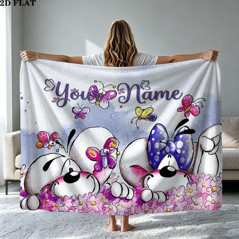 1PC Diddl Custom Name Patterned Flannel Blanket Suitable For All Seasons for Home Decor Warmth and Comfort Gifts Holiday Present