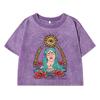 Goddess Of The Sun Printing Female Washed Short T Shirt Summer Casual Tshirt Street Clothes Fashion Loose Distress Tee