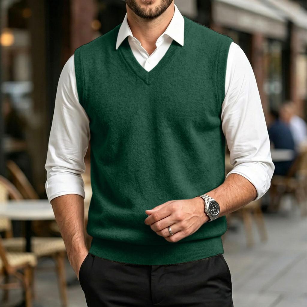 Men's Casual Wool V-Neck Knit Sweater Vest for Commute and Daily Wear