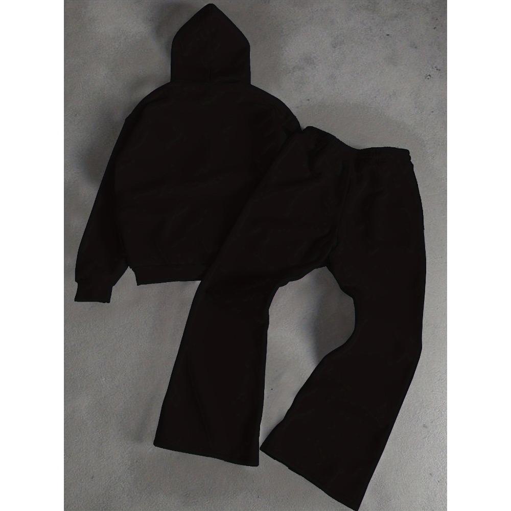 Trendy Patterned Hooded Sweatshirt Wide Leg Pants Set Simple and Slim Fit Suitable for Commuting Sports and Family Use