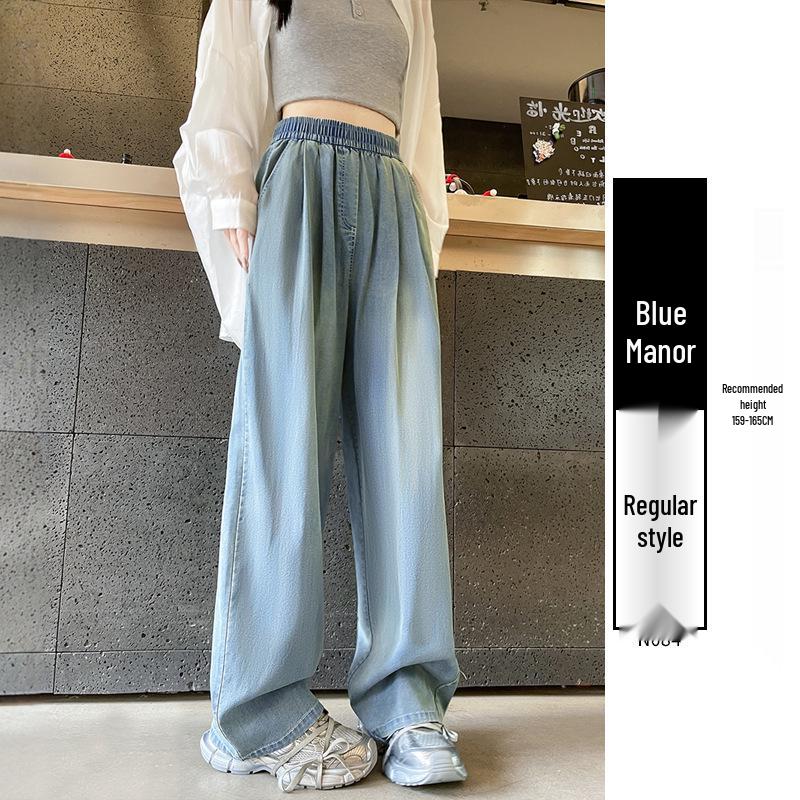 Women's Tencel Ice Silk High-Waist Summer Jeans - 2025 New, Thin, Straight, Elastic Waist, Narrow & Wide Leg Options