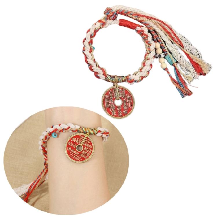 Fashionable Coin Bracelet with Tassels Personalized Woven Hand String Ornament