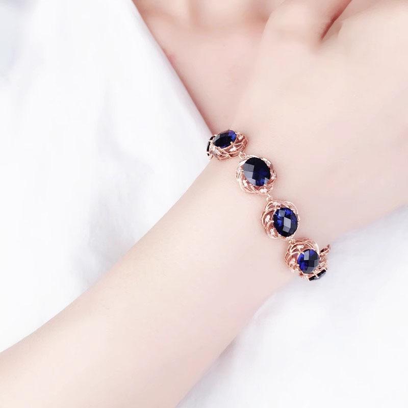 Purple Gold Luxury Bluestone Egg Surface Bracelet Rose Gold Plated Color Gold Round Zircon Bracelet