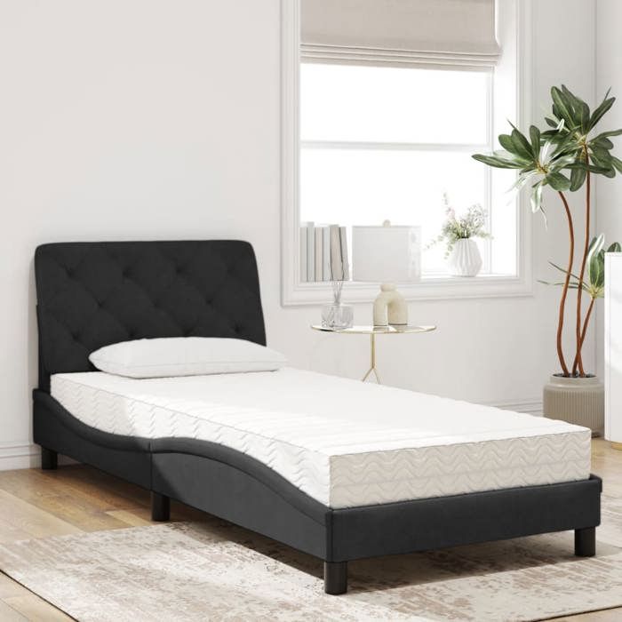 VidaXL Lit avec Matelas, Lit Rembourré avec Coussin de Tête de Lit, Lit Simple, Lit Adulte de Chambre à Coucher Intérieur, 3208636