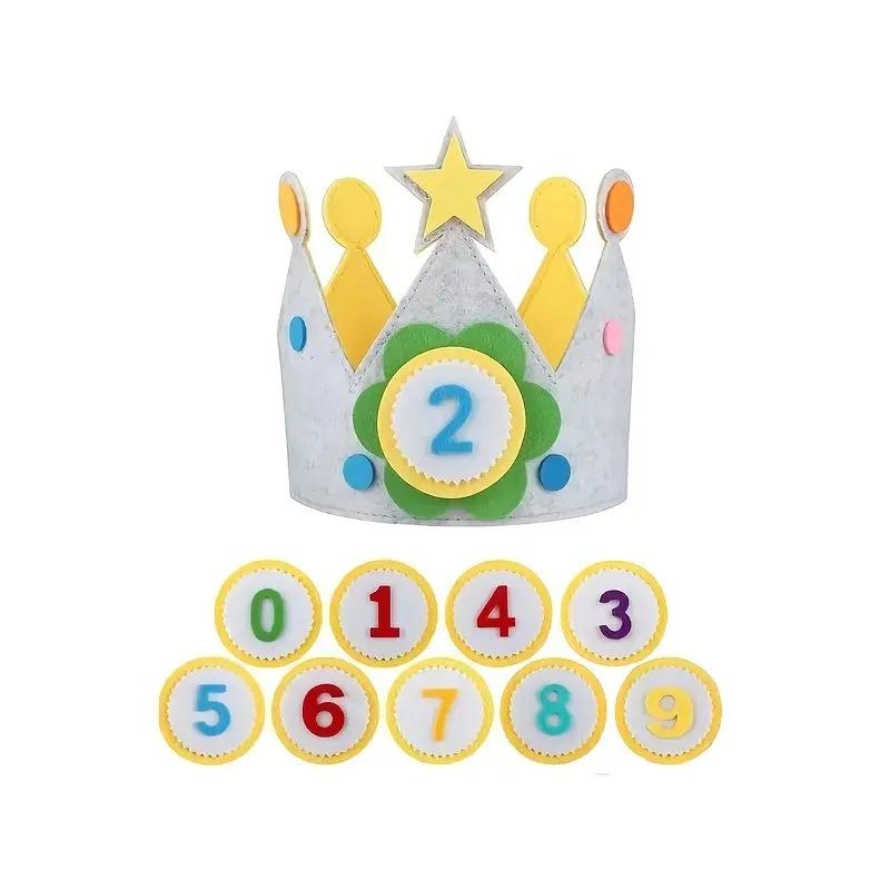 Felt Birthday Crown Durable Interchangeable Numbers Crown Adjustable Size Children Day Gift For Girls Boys Birthday Party Decor