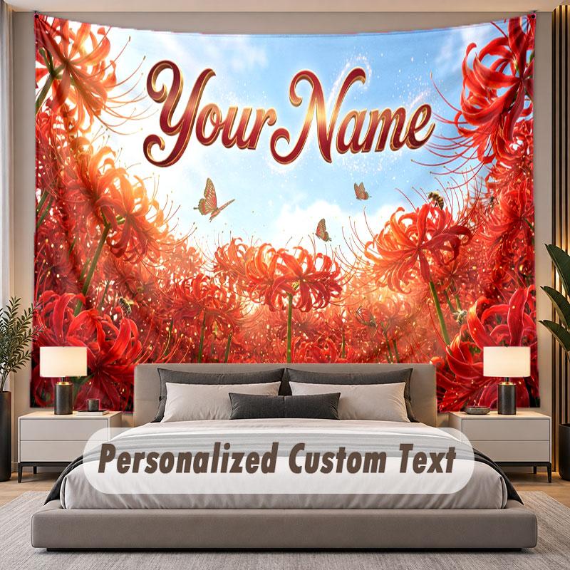 Floral Garden (135) Theme Personalized Tapestry Custom Name Text Wall Hanging Tapestry Home Background Decoration