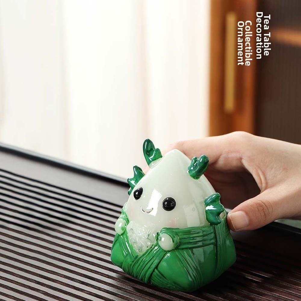 The Tea Favors Tea Pet Zongzi Sculpture Green Chinese Style Resin Rice Dumpling Statue Blessing High Temperatures