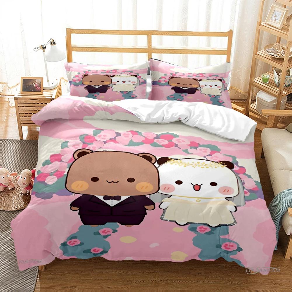 Roztomilý Bubu Dudu Kreslený Medvídek Panda Povlak na přikrývku Kawaii Soupravy povlečení Měkké povlaky na přikrývku a povlaky na polštáře Single/Double/Queen/King Boys