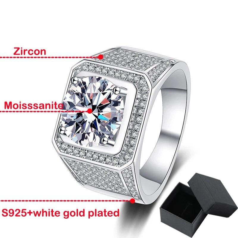 2-5CT Luxury Moissanite Ring for Men D Color Brilliant Halo Wedding Diamond Band S925 Sterling Silver Jewelry Wholesale