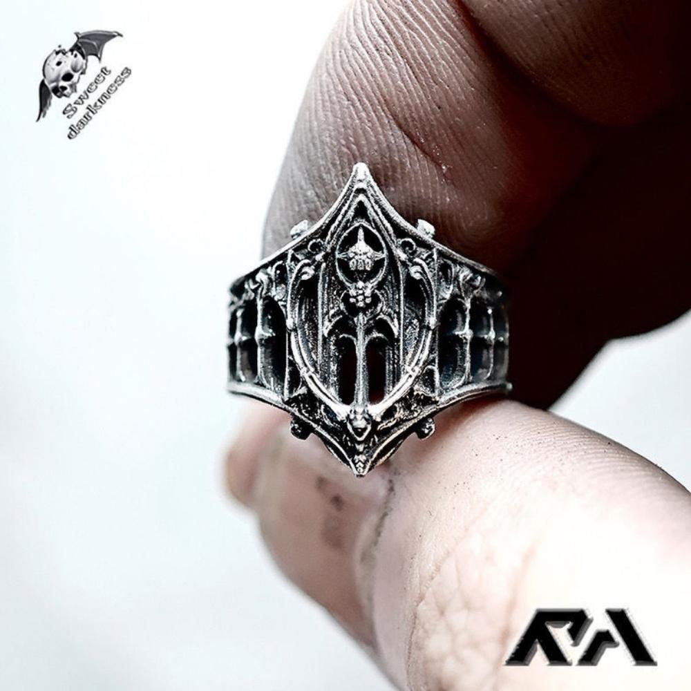 Nieuwe Unisex Geometrische Textuur Kasteel Ring - Klassiek Retro Gotisch Mode Accessoire voor Vakantiecadeau