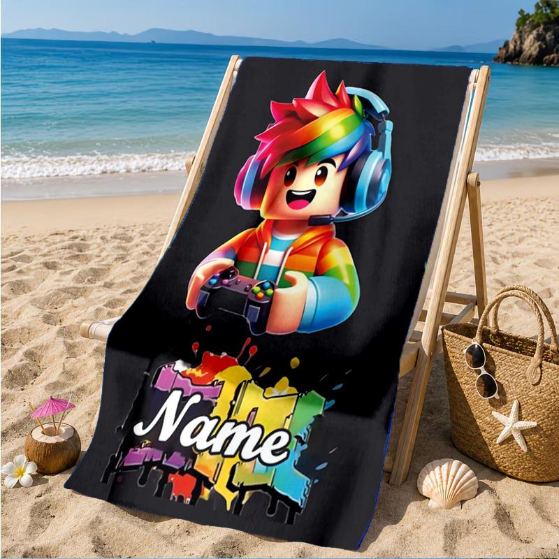 Custom Name Ro-blox Adventure Quests Beach Towel Microfiber Beach Towel, Lightweight and Quick-Dry, for Summer Travel, Swimming Pool Gift