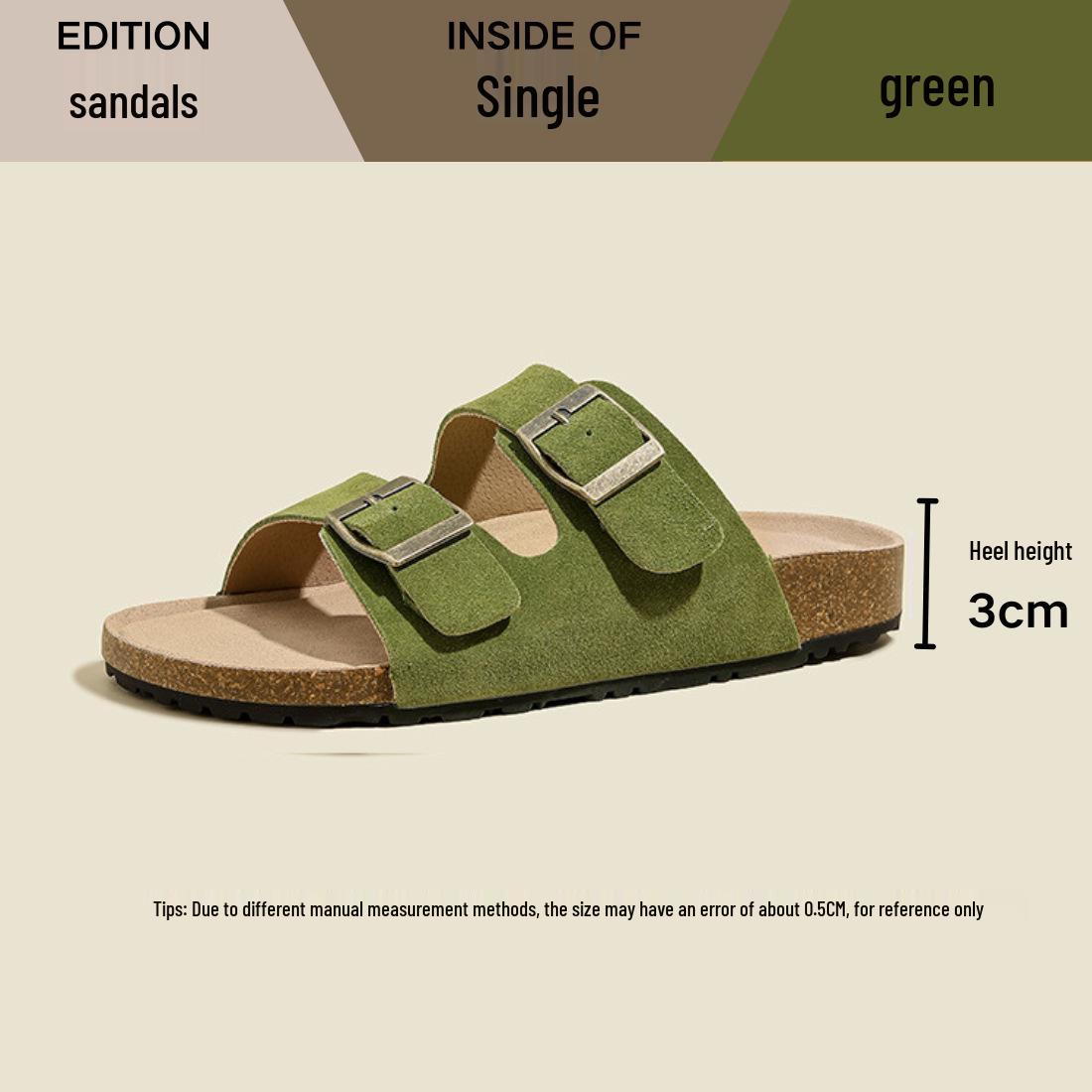 

Women s Genuine Leather Cork Sole Buckle Flip Flops - Summer Outdoor Sandals 39