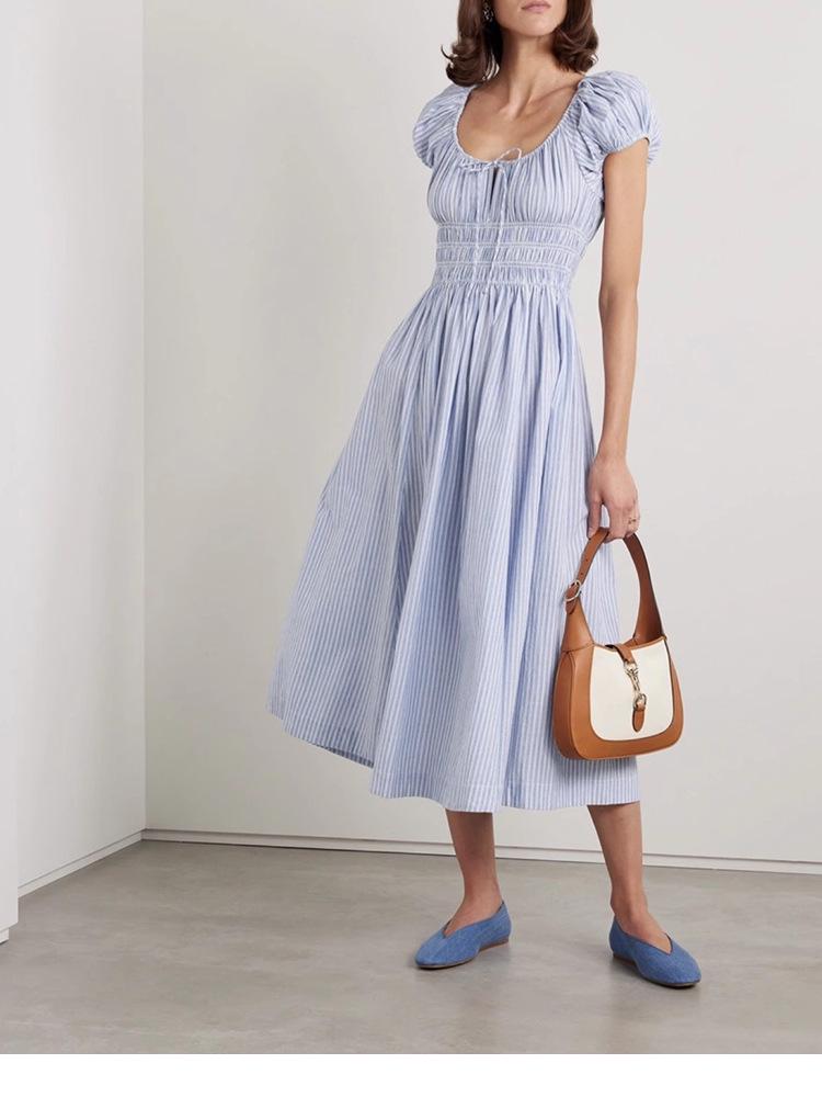 Floral Square Neck Cotton Waist-Cinching Mid-Length Dress for Vacation 2025 - French Women's Fashion