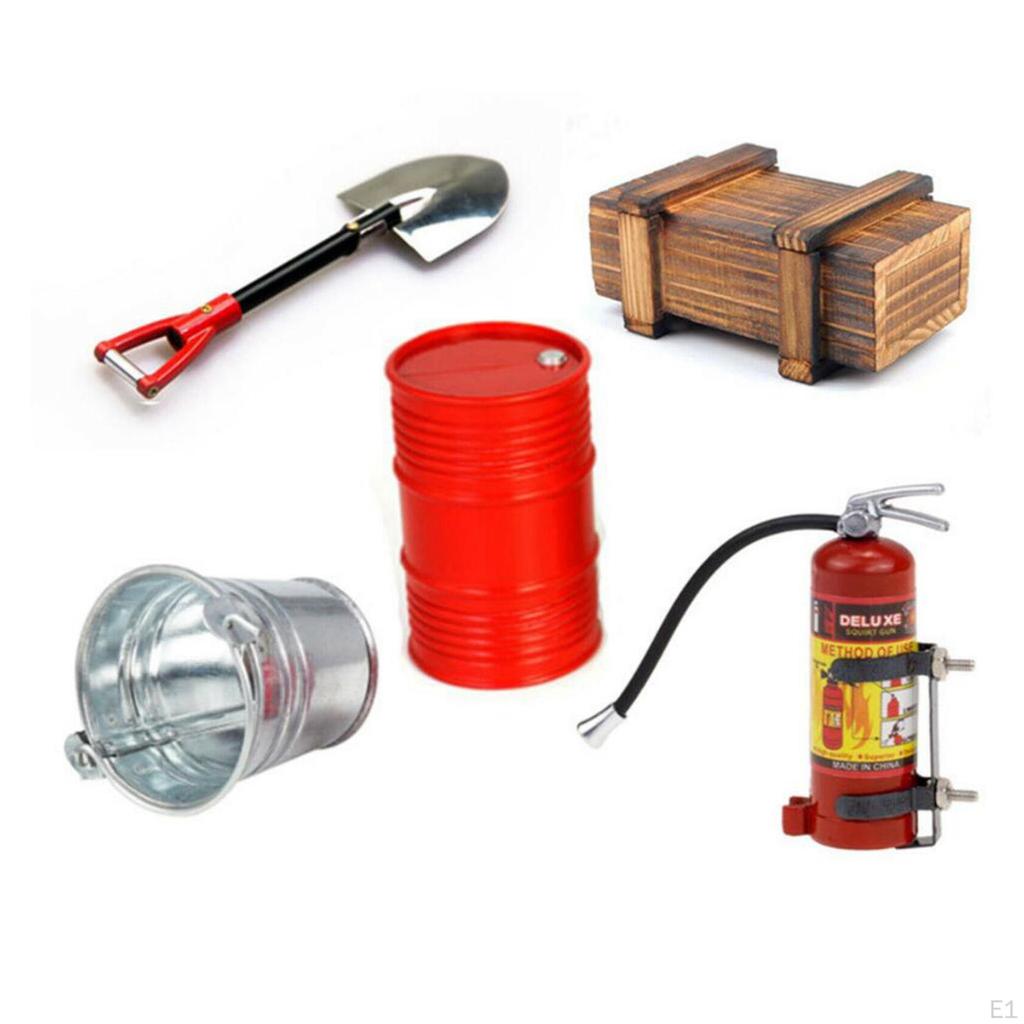 5in1 Wooden Box Oil Drum Fire Extinguisher Kit for 1:10 RC Crawler Car Parts