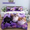 Purple Tabby Cat  Pattern Bedding Quilt Set Quilt Cover Pillowcase Home Decoration  Gift (1 * duvet cover + 2 * pillowcase, without core)