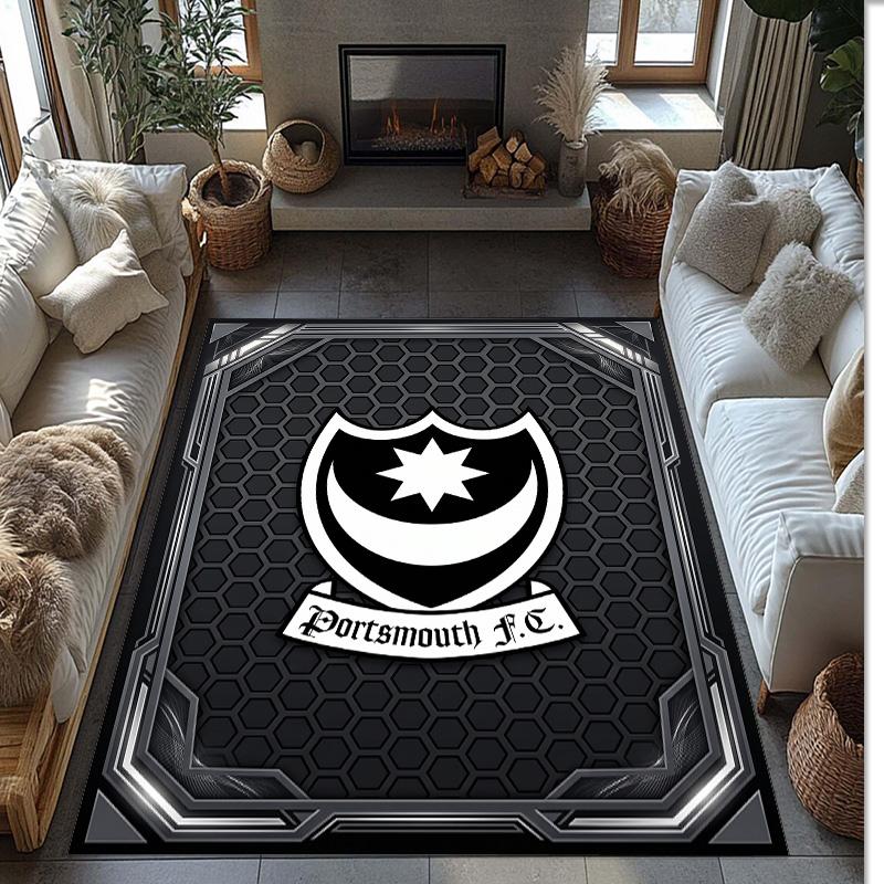 Tappeto Morbido Area Rug con Motivo Calcio Portsmouth FC Antiscivolo Tappeto per Pavimento Interno Tappetino Decorazione Sportiva per Camera da Letto