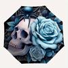 1pc Blue Rose and Spider Pattern Automatic, 8 Iron Frames, High-Value Folding Umbrella, Suitable for Office, Travel and Outdoor Adventure.N013