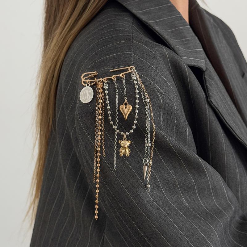 Unique Multi Layer Tassel Chain Brooch for Men Women Punk Personality Jewelry Accessory for Costume Formal Wear