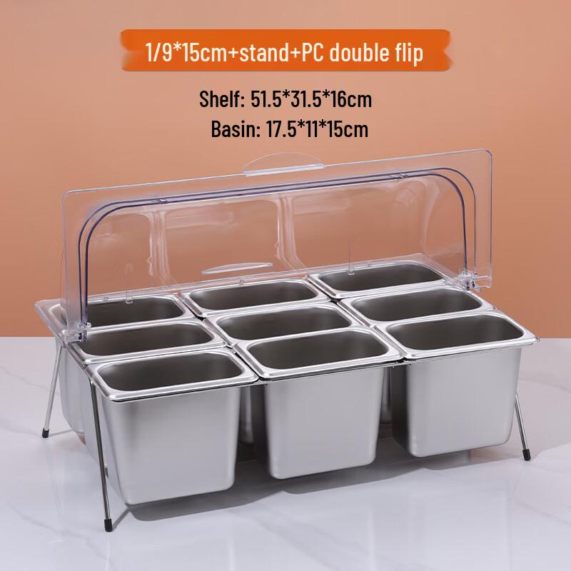 Stainless Steel Food Pan Rack with PC Double Flip Lid
