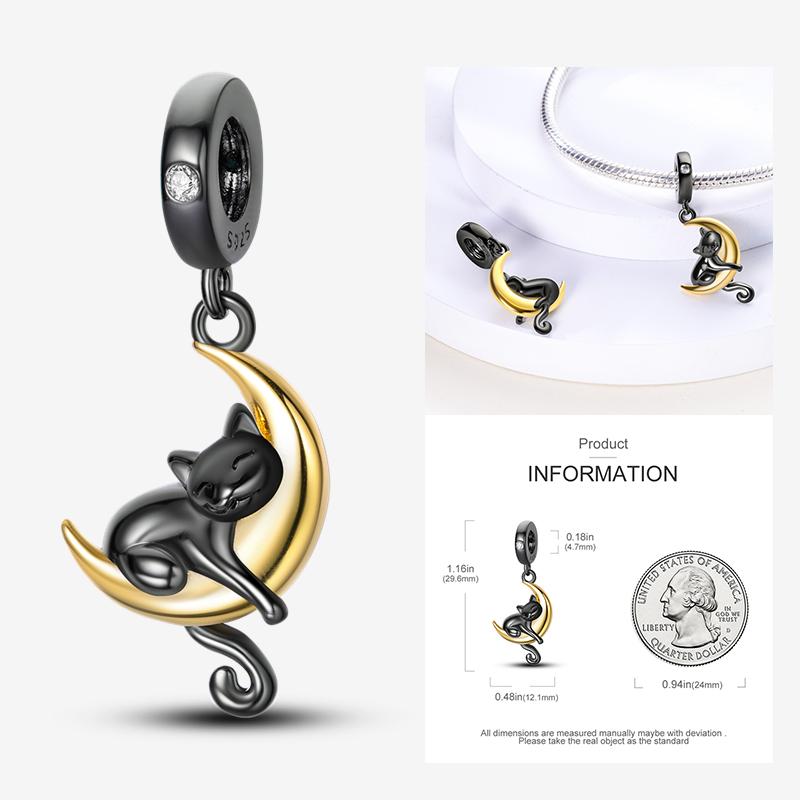 Original Charm Copper Cat Series - Cat Pendant Under The Moon Charms Fit 3Mm Original Bracelet Women Diy Fine Jewelry Gifts