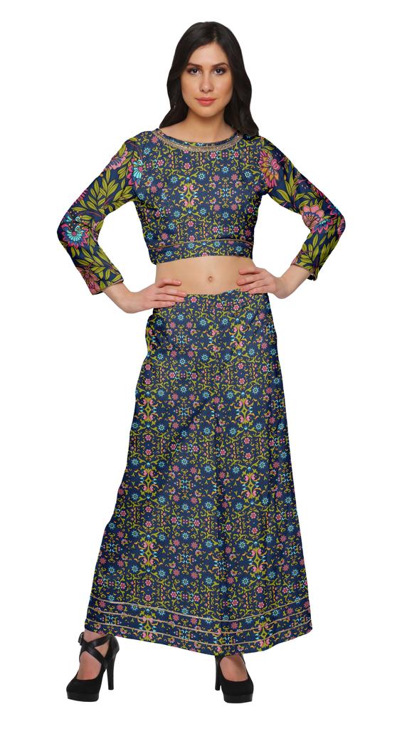 Moomaya Women Crop Top and Palazzo Pant Set Two Piece Printed Ethnic Wear